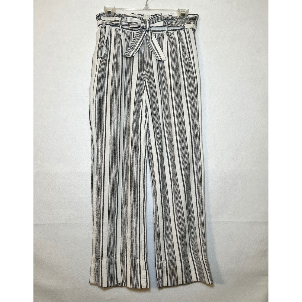 Jolt Striped Paperbag Waist Lagenlook Coastal Boho Linen Blend Wide Leg Pants S